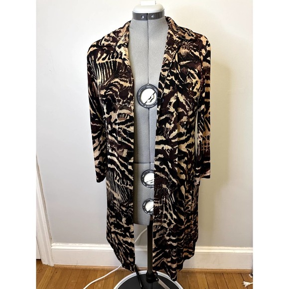 Chico's Traveler Liquid Knit Animal Print Slinky Button Up Duster/Dress, Sz M/8 - Picture 2 of 16